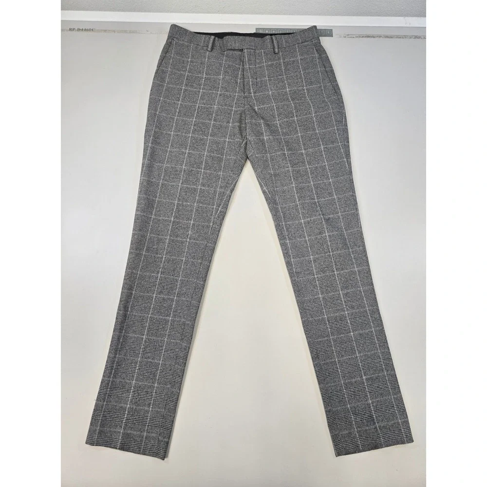 Banana Republic Mens Gray Plaid Slim Fit Dress Pants 32x34 Stretch Trousers
